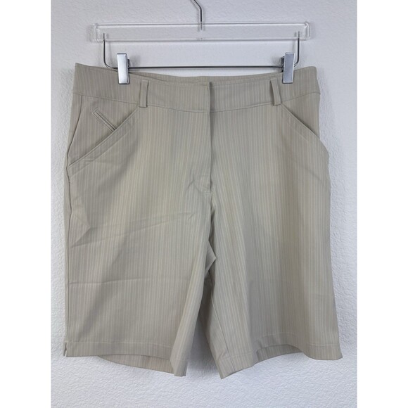Nike Pants - Nike Golf Women’s Shorts 10 Beige Khaki Stretch Pinstriped Bermuda Dri-fit Dry